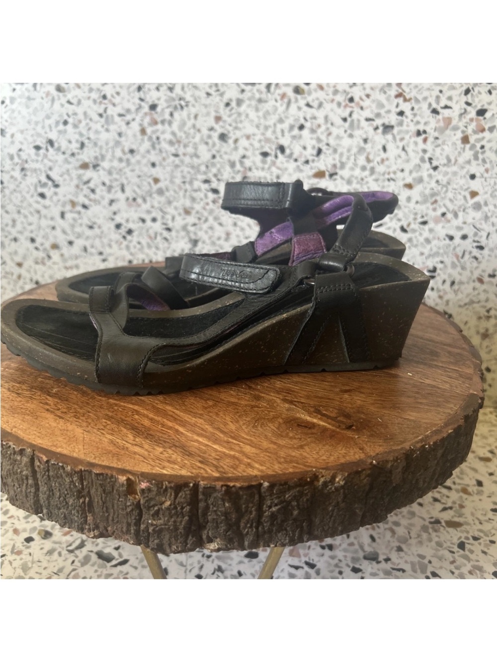 Teva Women's 7 Black Leather Cabrillo Crossover Wedge Sandal